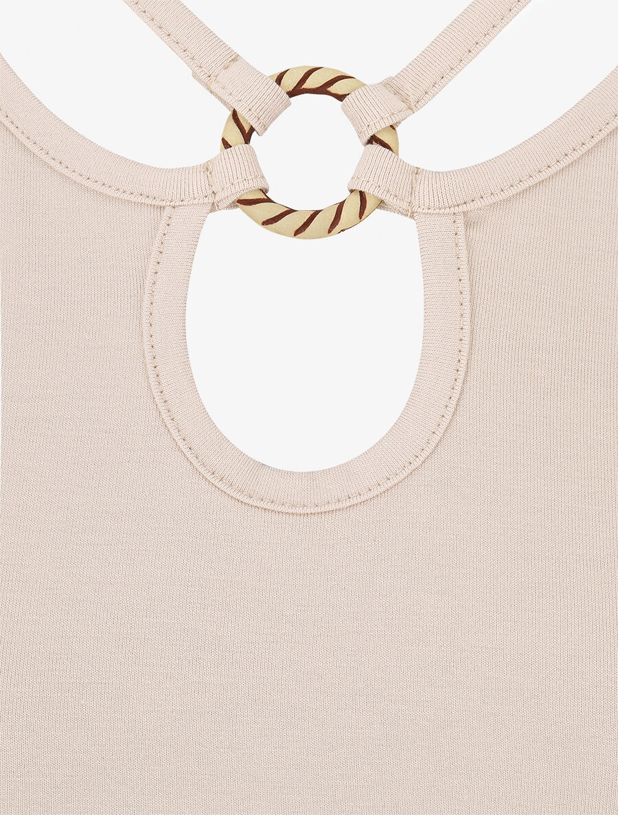 Top sans manches à col rond fantaisie - Beige - 3