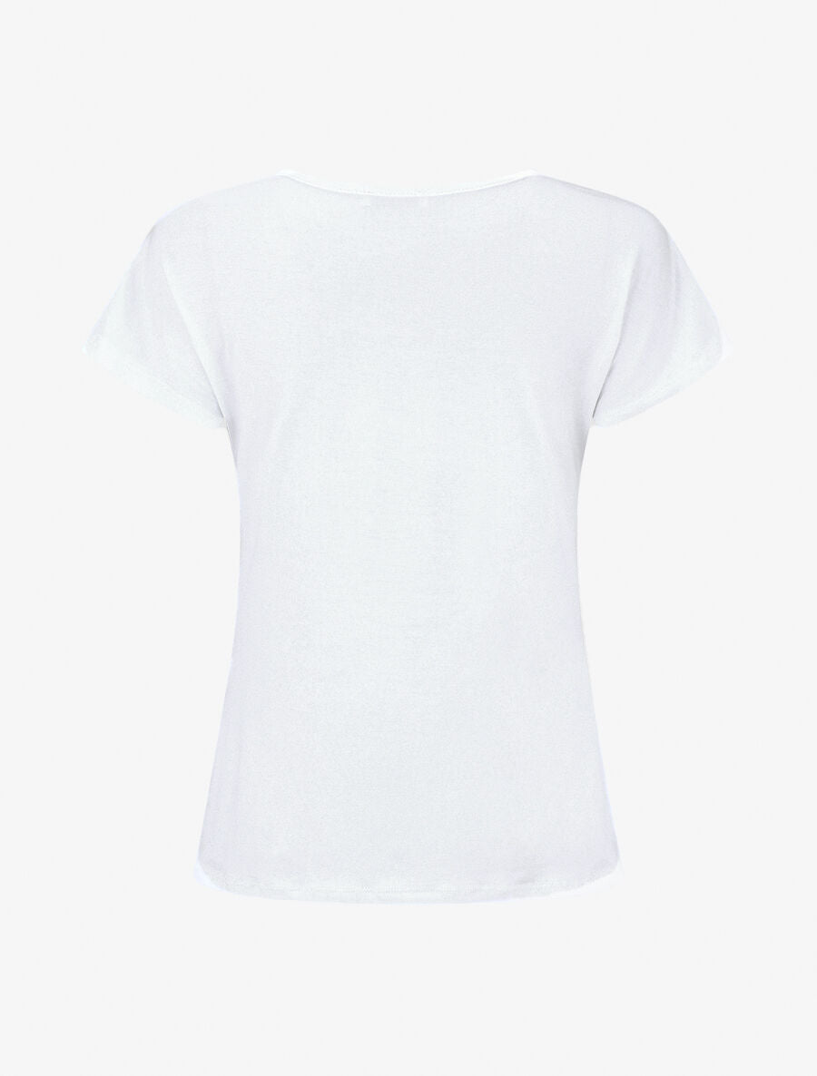 T-shirt droit manches courtes col rond à dentelle - Blanc - 2
