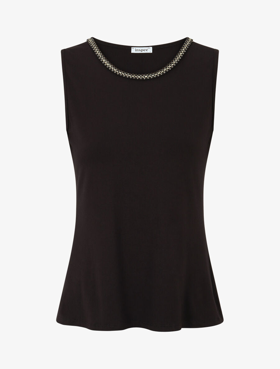Top droit col rond fantaisie - Noir - 1
