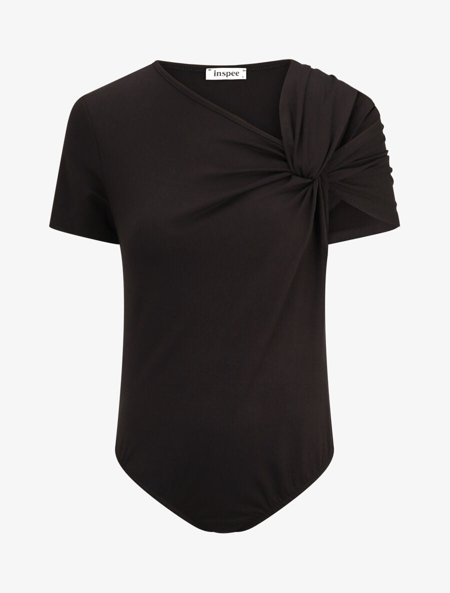 Body uni à manches courtes stylisées - Noir - 1