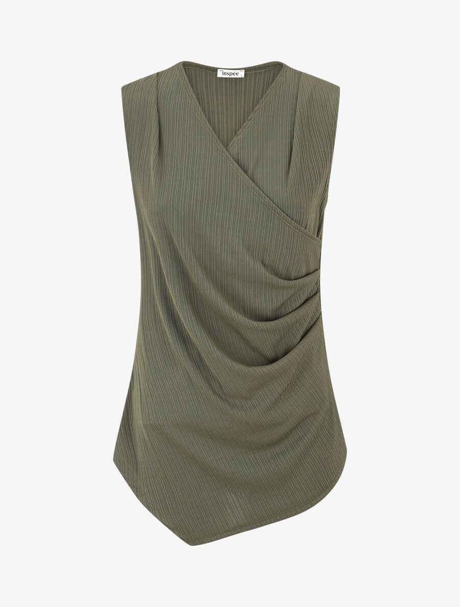 Top drapé cache-coeur sans manches - Kaki - 4