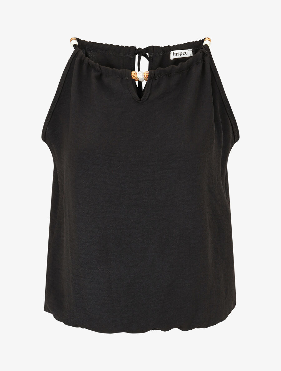 Top boule uni sans manches - Noir - 1