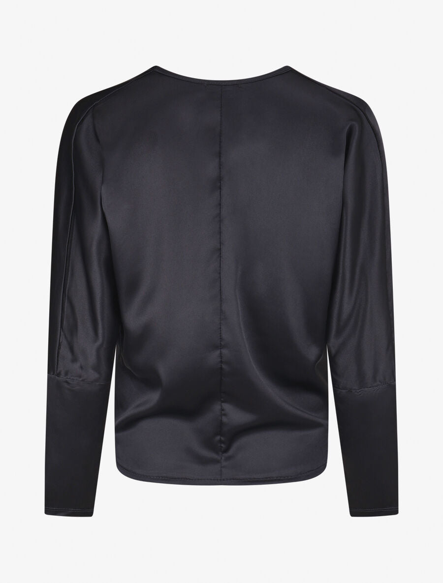 Blouse fluide unie effet satiné - Bleu nuit - 2