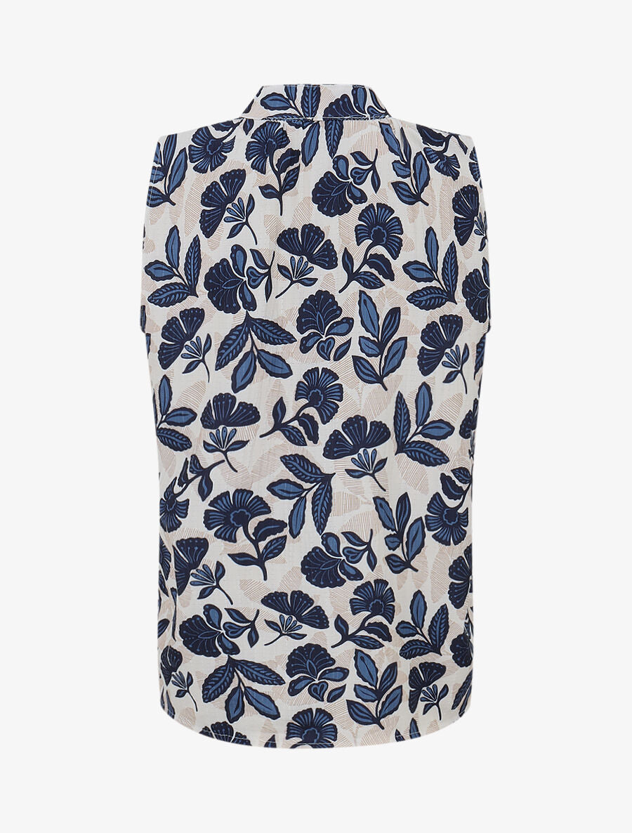 Top sans manches à imprimé feuilles - Marine - 2