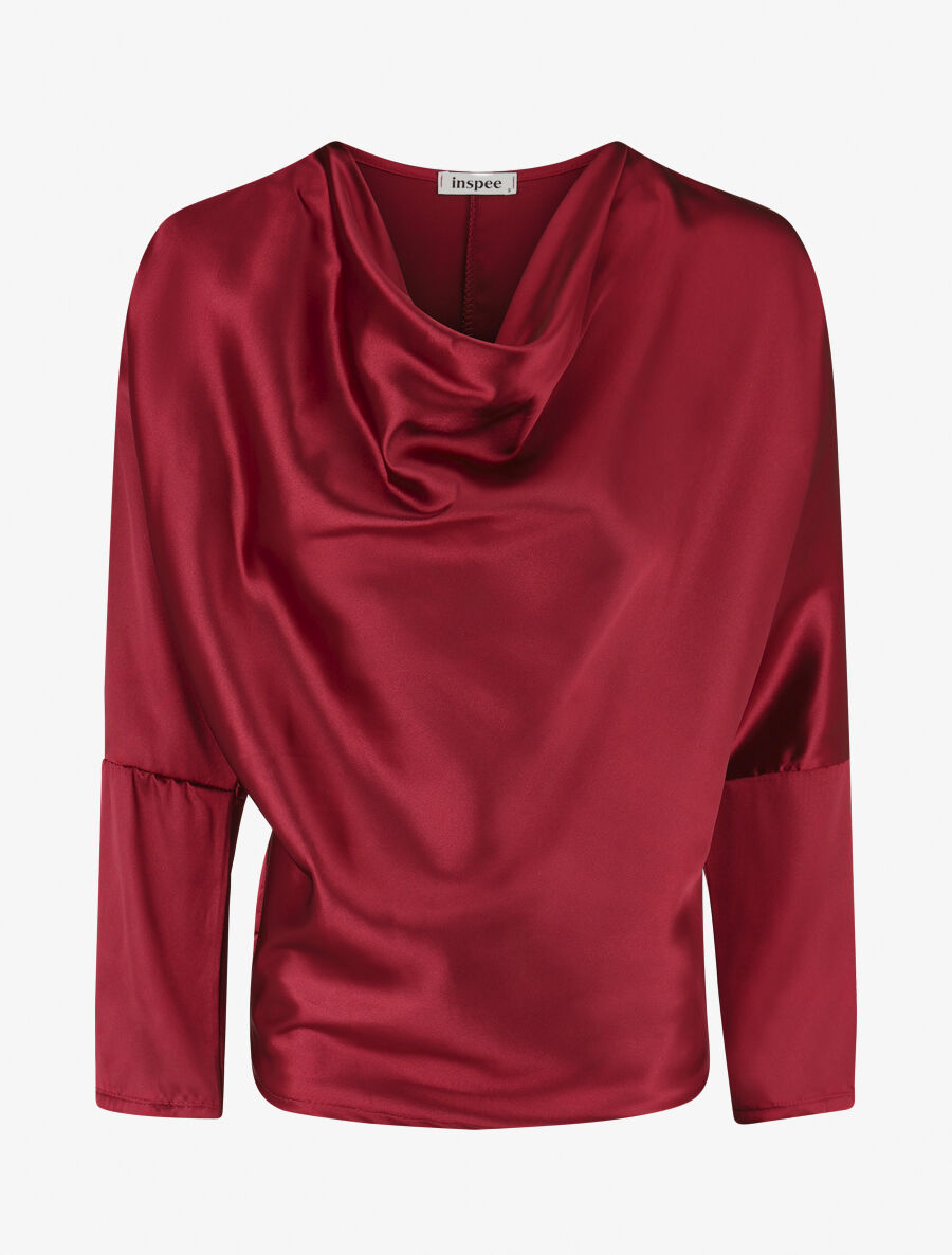 Blouse fluide unie effet satiné - Bordeaux - 1