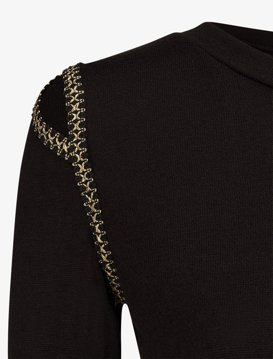 Pull fin à épaules ajourées et empiècements fantaisie - Noir - 3