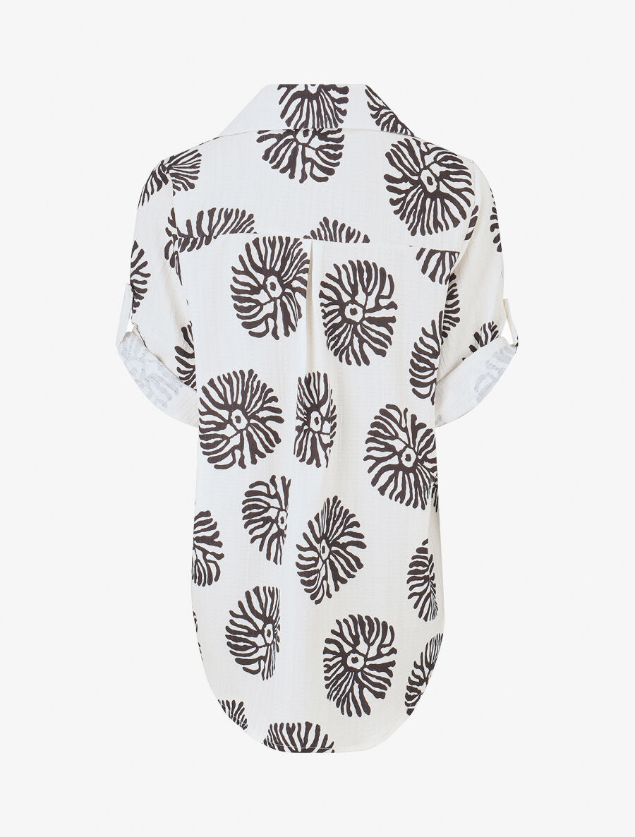 Chemise à manches retroussables imprimé anémones - Noir - 2