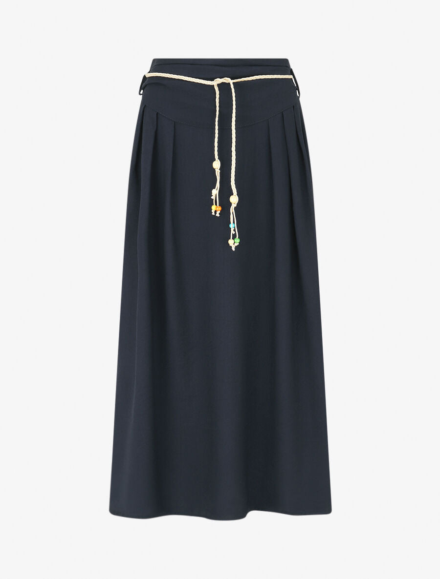 Jupe longue taille haute coupe évasée - Marine - 1