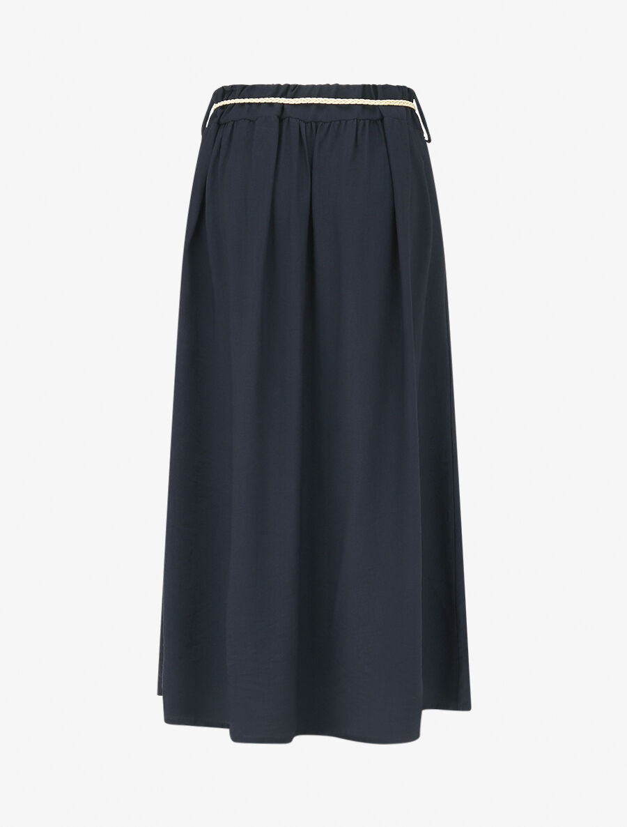 Jupe longue taille haute coupe évasée - Marine - 2