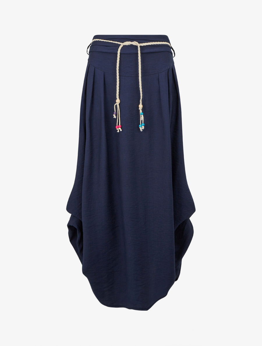 Langer Rock mit hoher Taille und ausgestelltem Schnitt - Marine