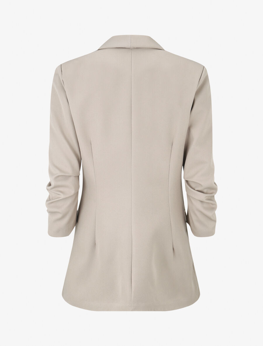 Blazer uni à manches froncées - Beige - 2
