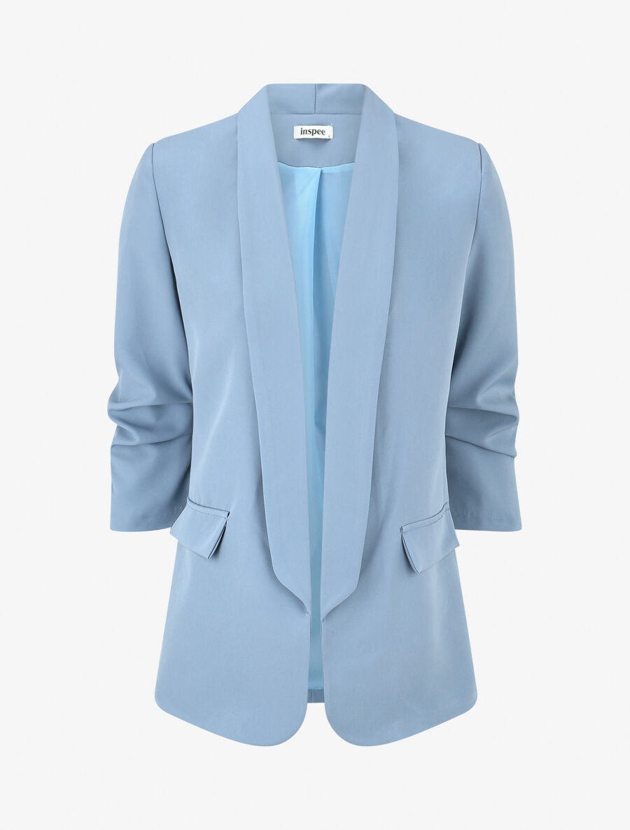 Blazer uni à manches froncées - Bleu ciel - 4