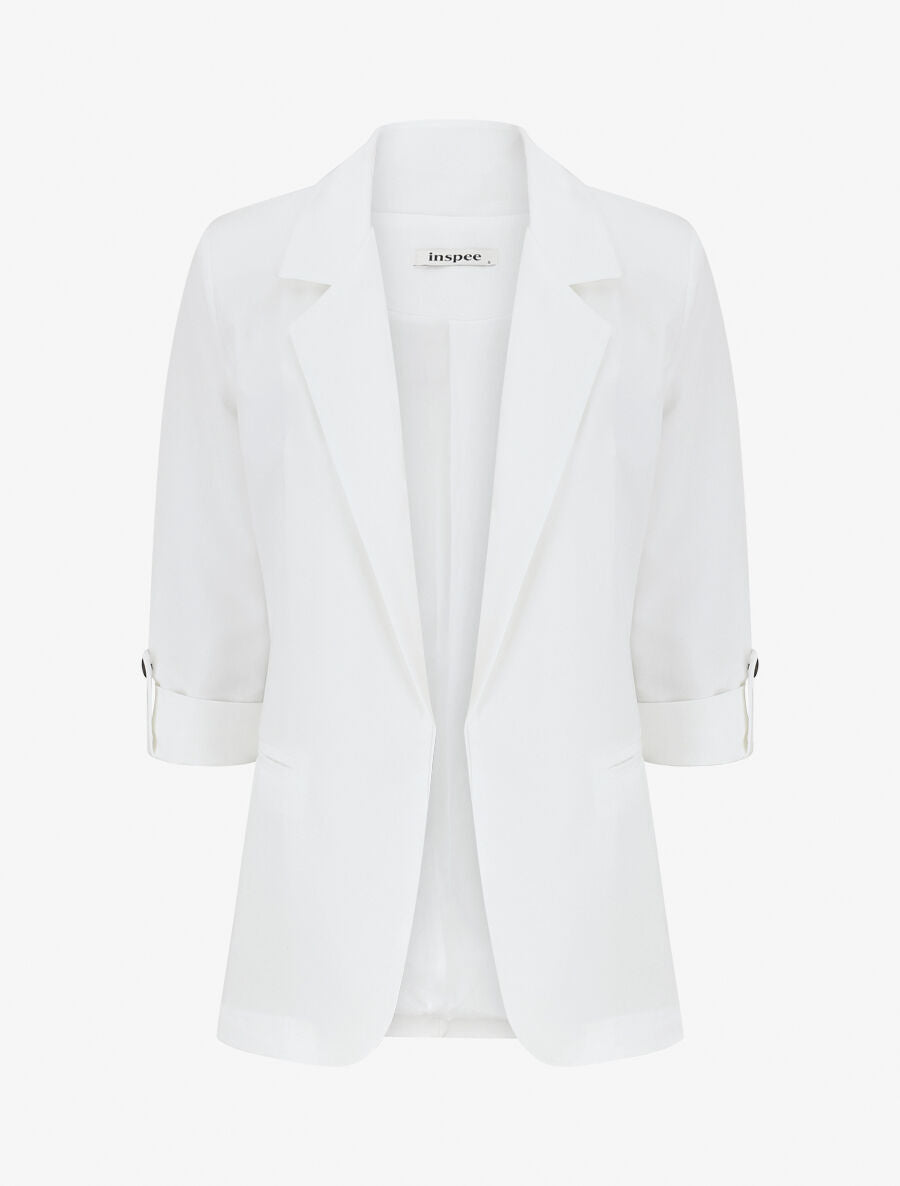 Blazer droit épaulettes et manches 3/4 - Blanc - 1