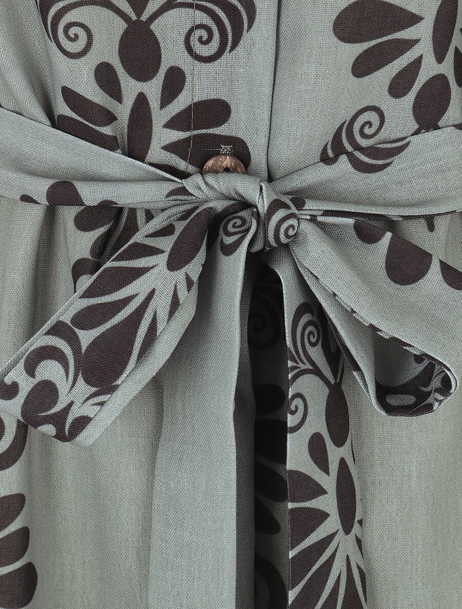 Chemise manches rabattables et motif arabesque - Vert olive - 3