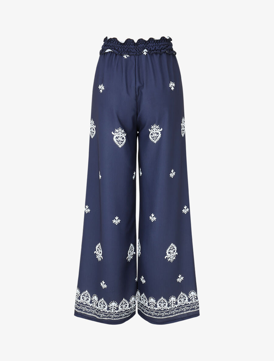 Pantalon élastiqué à imprimé fantaisie et mosaïque - Marine - 2