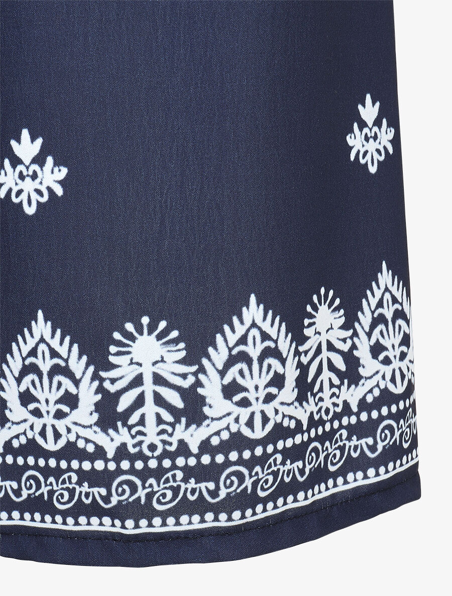 Pantalon élastiqué à imprimé fantaisie et mosaïque - Marine - 3