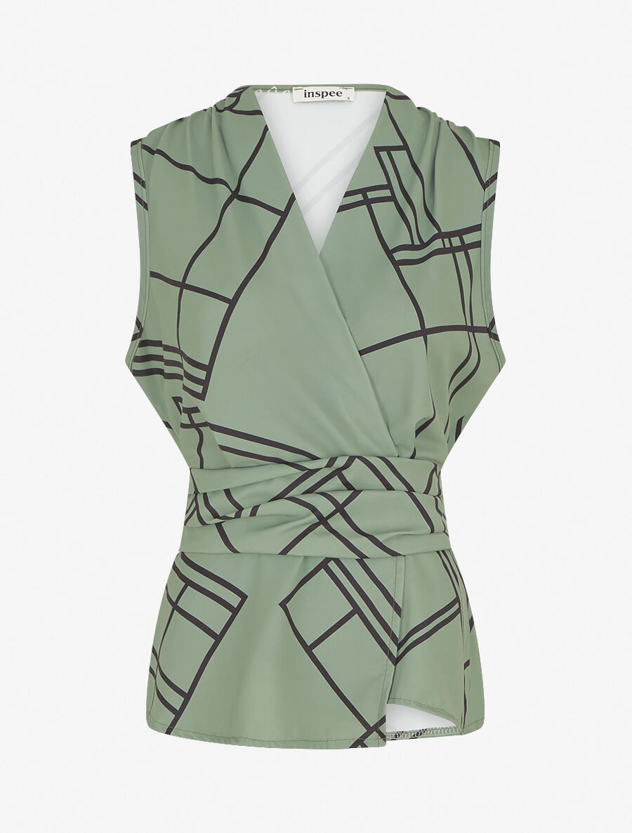 Top sans manches imprimé graphique - Kaki - 1