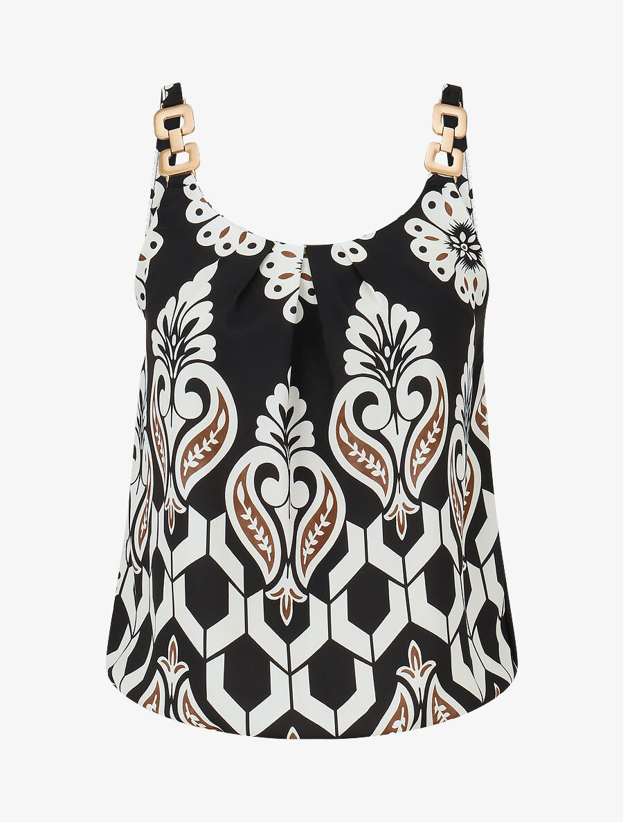 Top fantaisie à bretelles bi-matière - Noir - 4