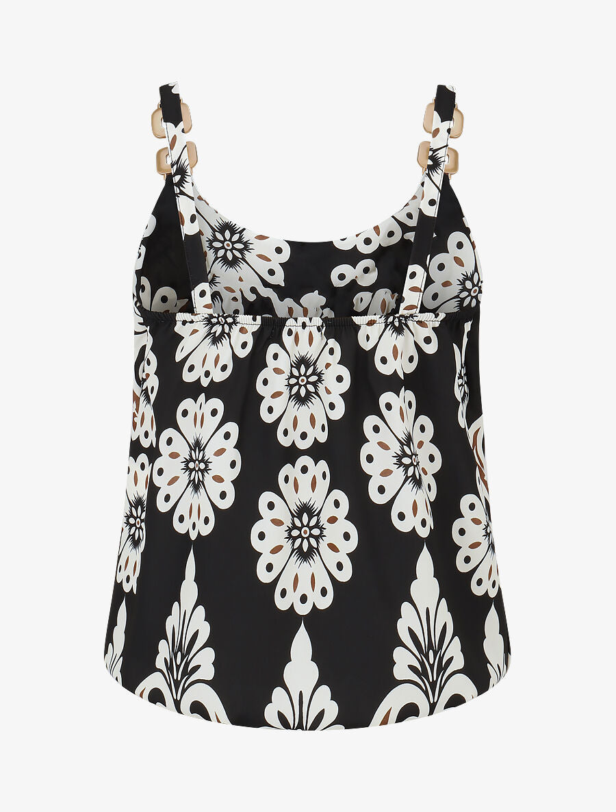 Top fantaisie à bretelles bi-matière - Noir - 2