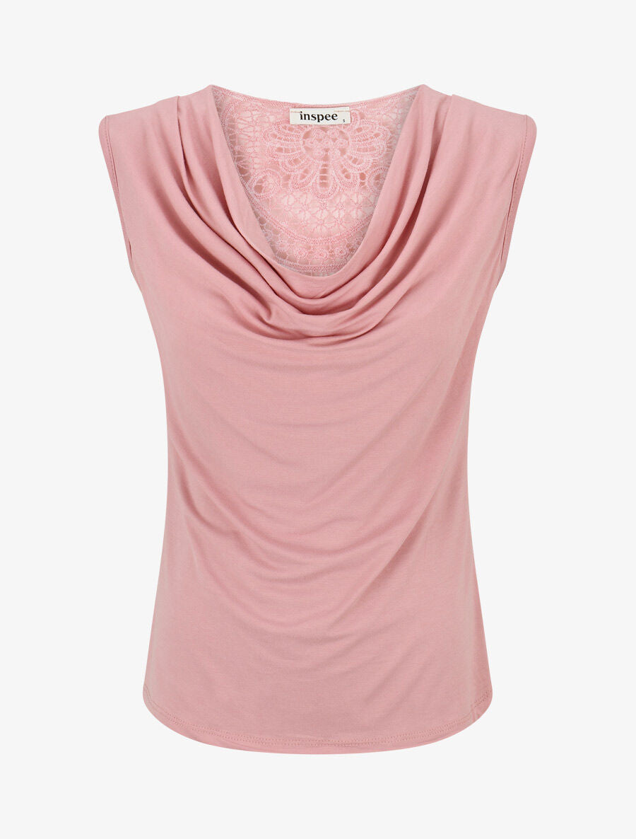 Top sans manches col bénitier et dos en dentelle - Rose - 4