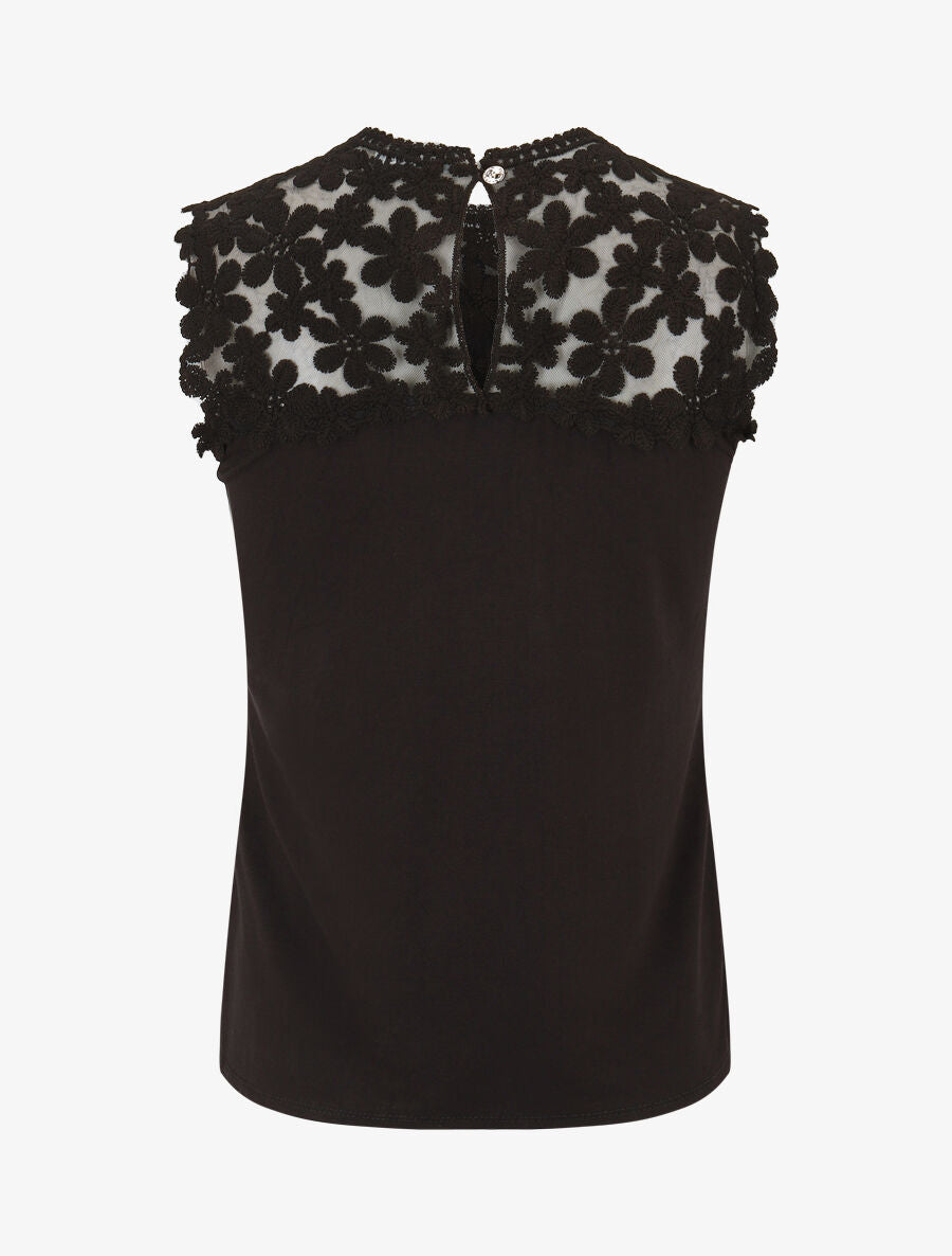 Top sans manches col rond en dentelle - Noir - 2
