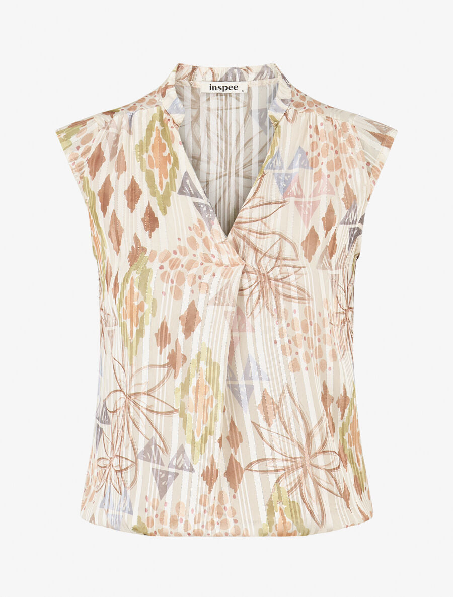 Top sans manches irisé imprimé floral - Beige - 4