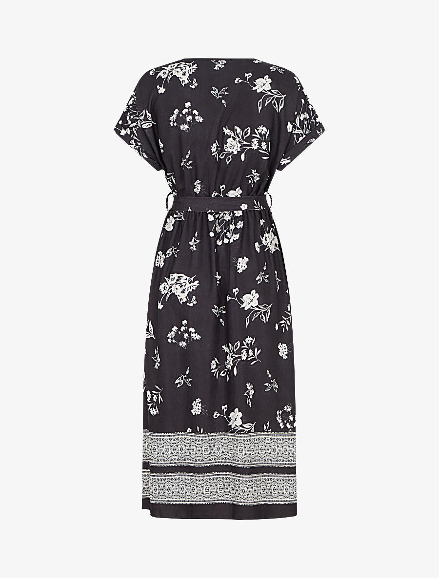 Robe longue manches courtes motif floral - Noir - 2