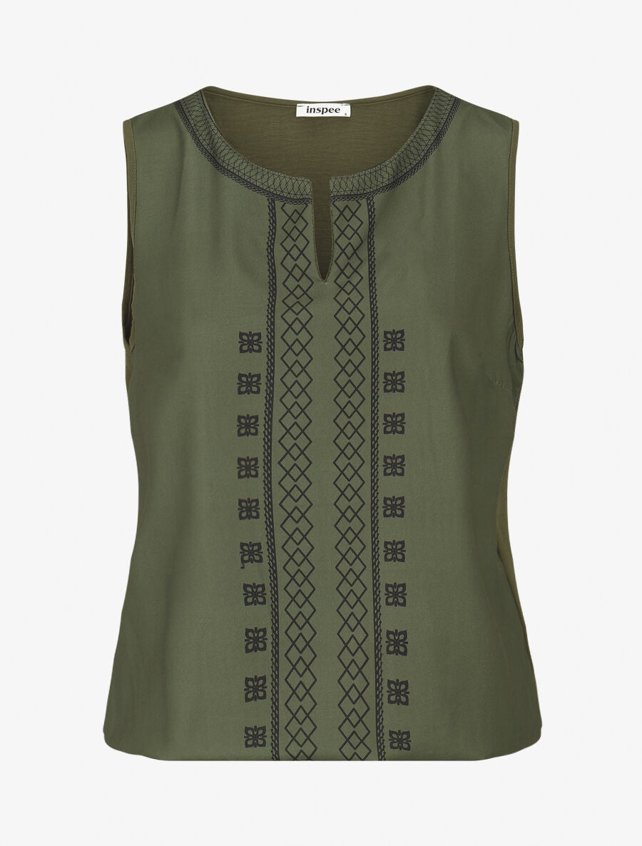 Top sans manches à imprimé style broderie - Kaki - 1
