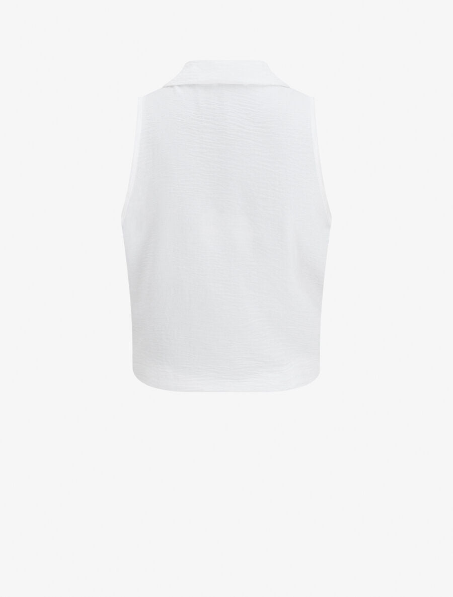 Blouse unie boutonnée sans manches - Blanc - 2