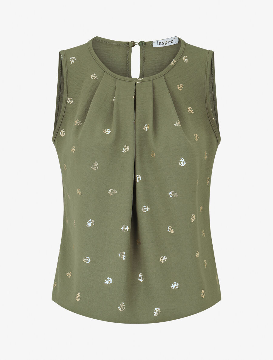Top sans manches motif ancres irisées - Kaki - 1