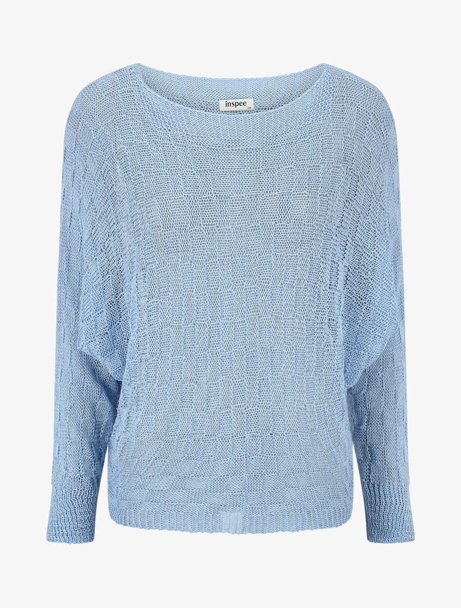 Pull uni en maille ajourée - Bleu ciel - 4