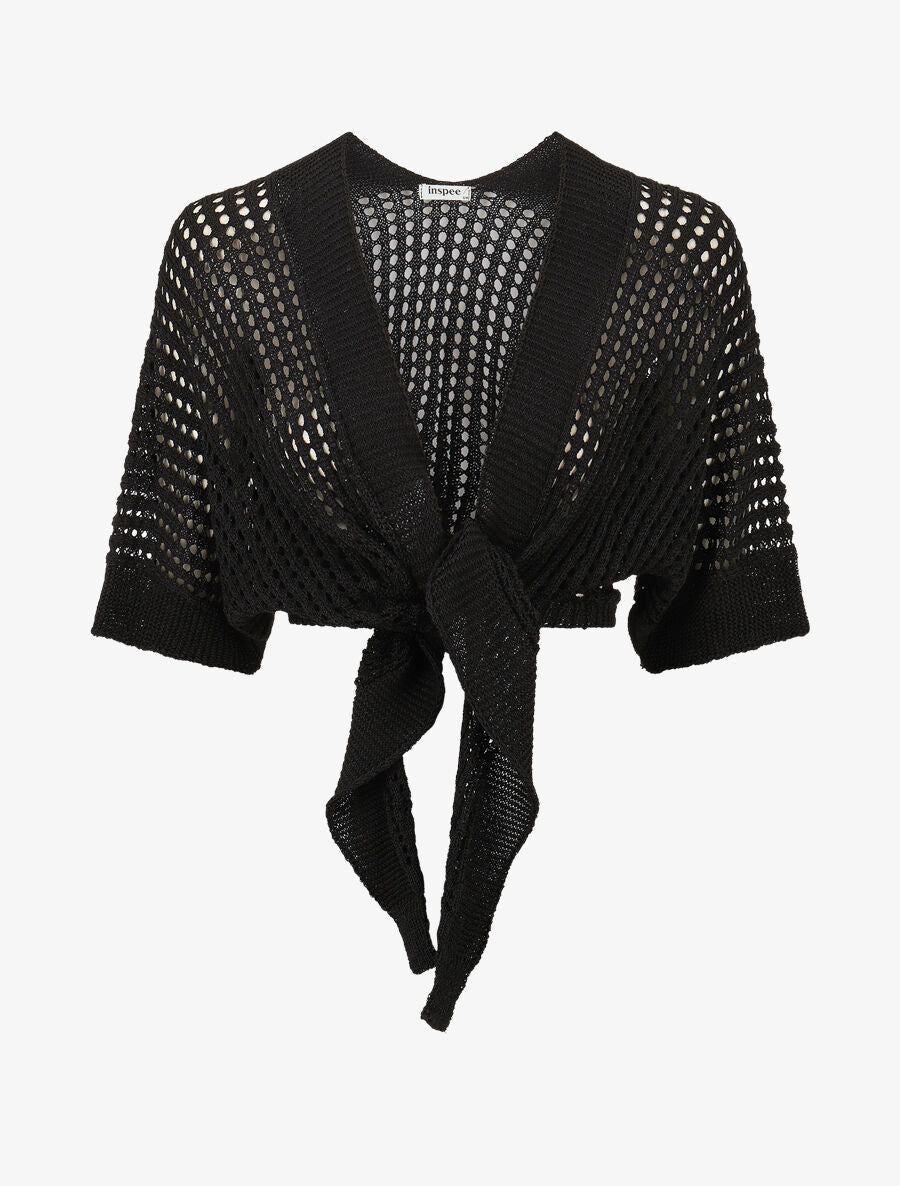 Gilet ajouré à nouer - Noir - 4