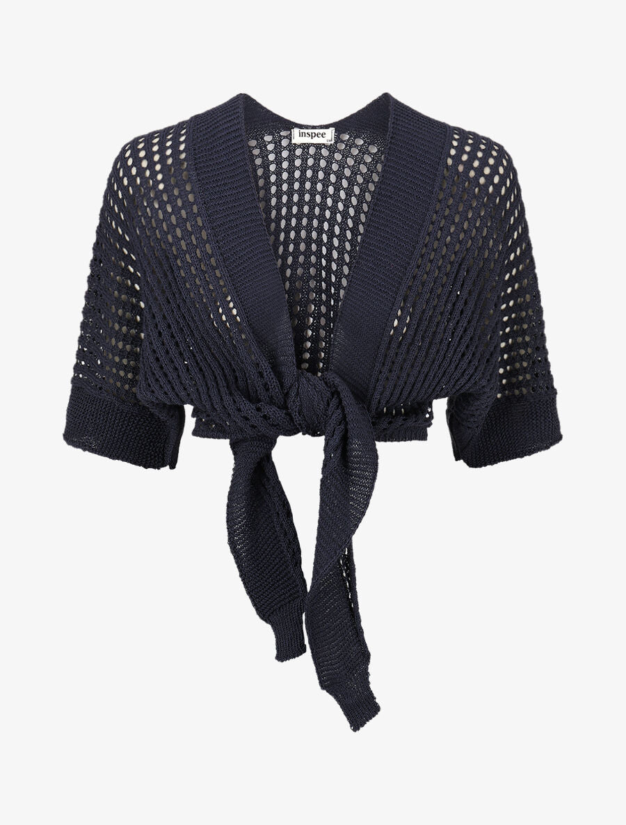 Gilet ajouré à nouer - Marine - 1