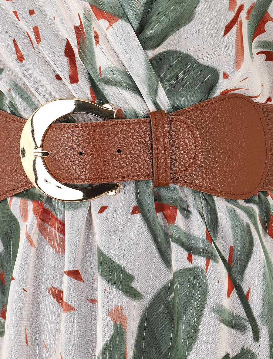 Robe courte sans manches imprimé feuilles irisé - Kaki - 3