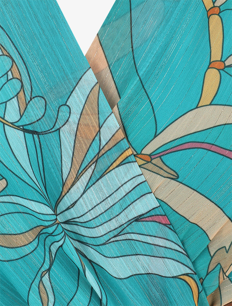 Robe courte sans manches imprimé floral irisé - Bleu lagon - 3