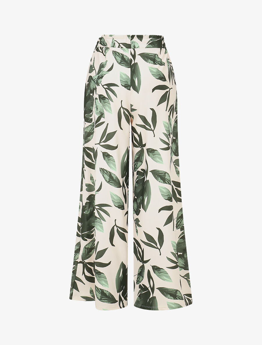 Pantalon imprimé feuillage à taille élastiquée - Kaki - 2
