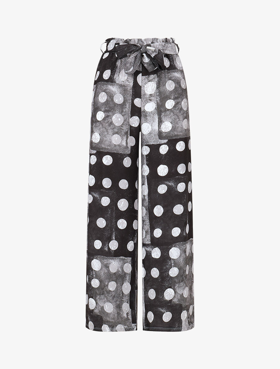 Pantalon fluide à imprimé cercles - Noir - 1