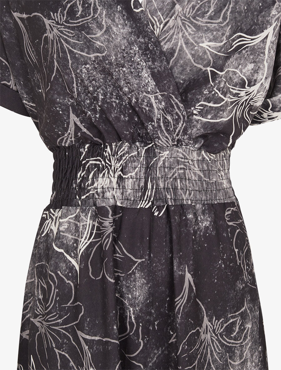 Robe longue manches courtes imprimé végétal - Noir - 3