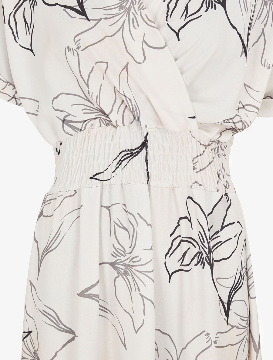 Robe longue manches courtes imprimé végétal - Beige - 3