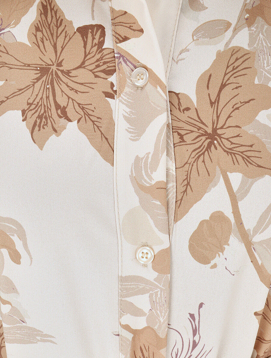 Robe chemise longue imprimé fleuri - Beige - 3