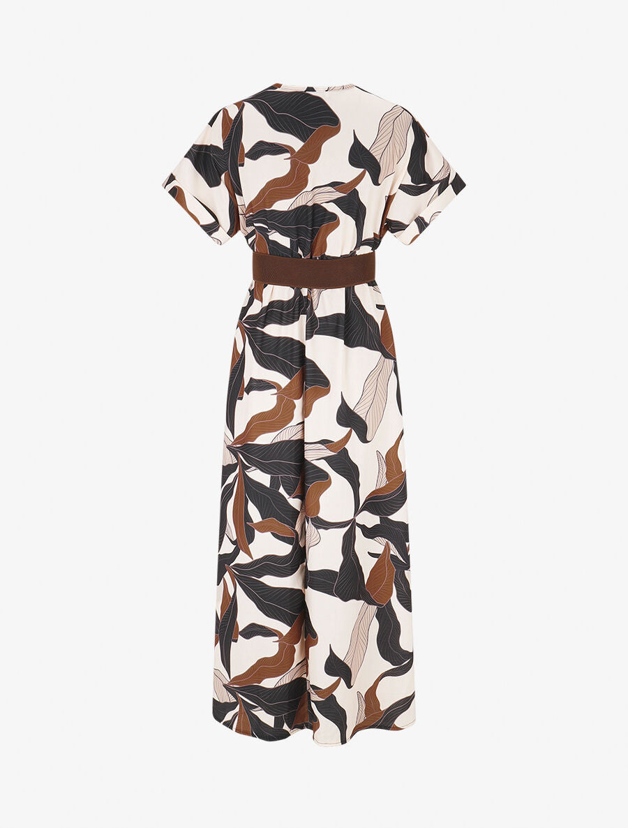 Robe longue à cache-coeur imprimé feuillage - Noir - 2