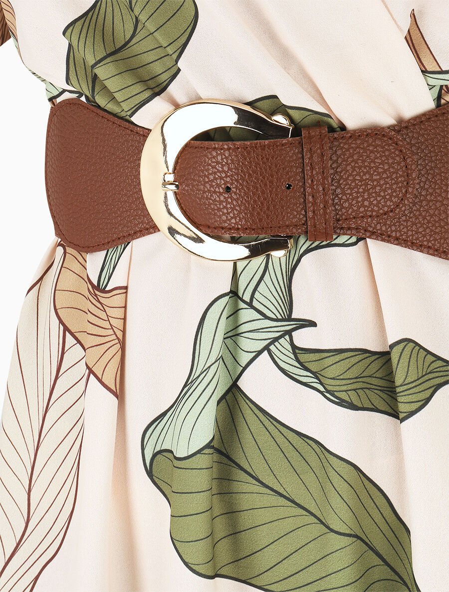 Robe longue à cache-coeur imprimé feuillage - Kaki - 3