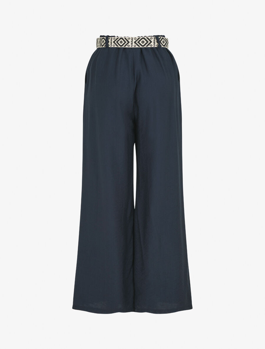 Pantalon uni à taille élastiquée - Marine - 2