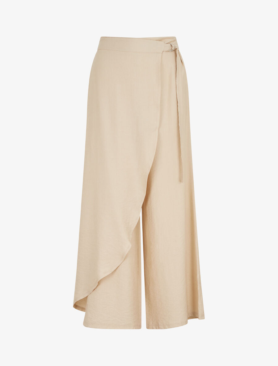 Pantalon droit uni à pan - Beige - 4