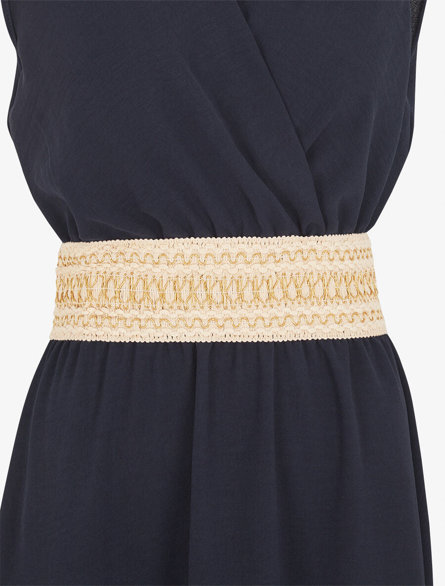 Robe unie à bande élastiquée irisée - Marine - 3