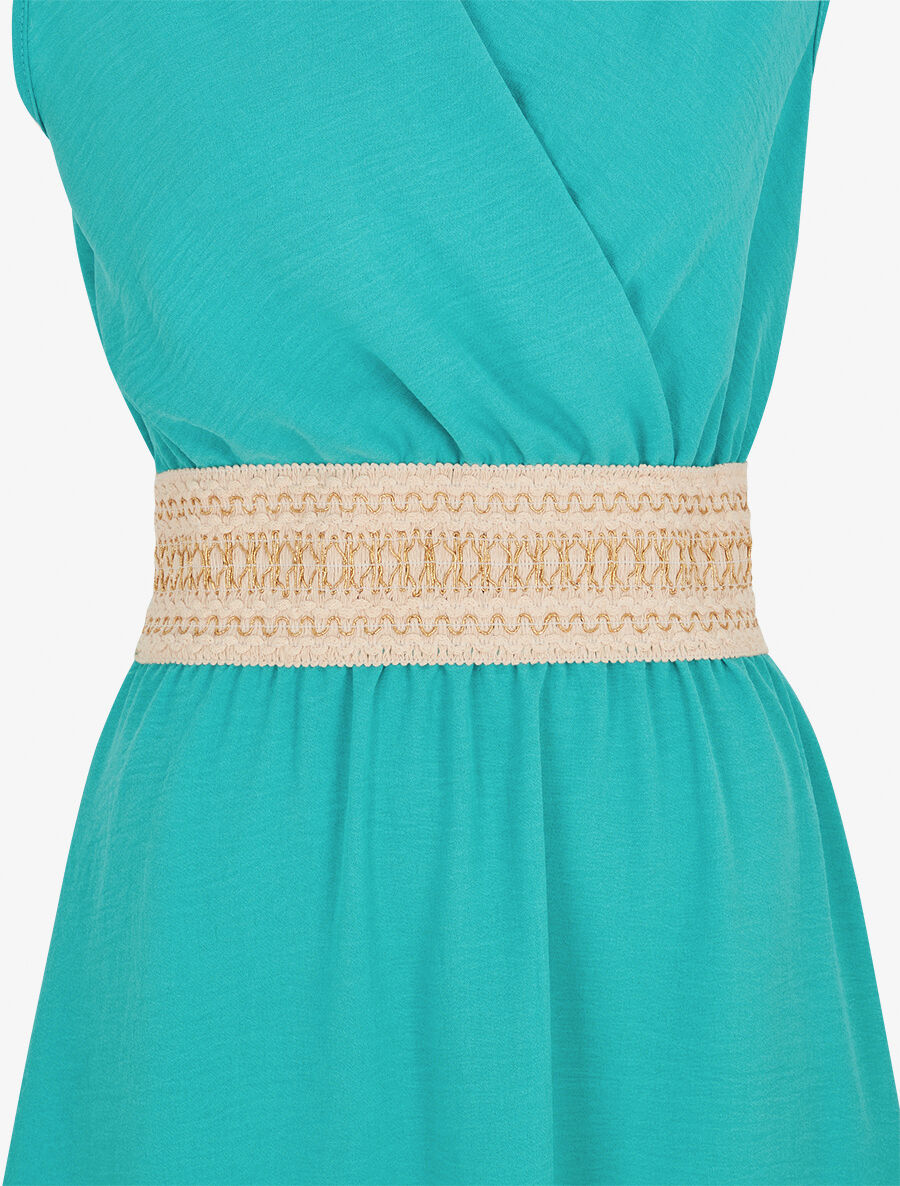 Robe unie à bande élastiquée irisée - Turquoise - 3