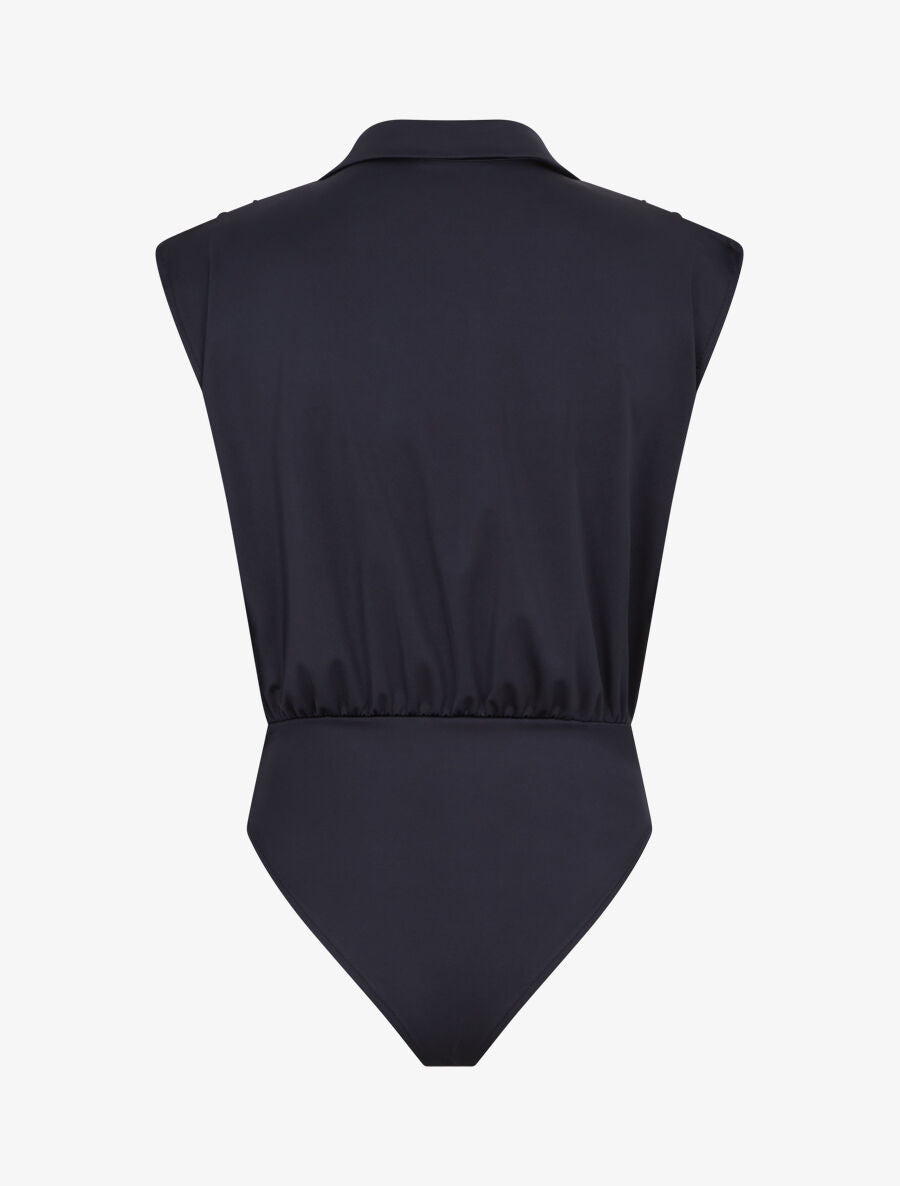 Body uni à col cache-coeur - Marine - 2