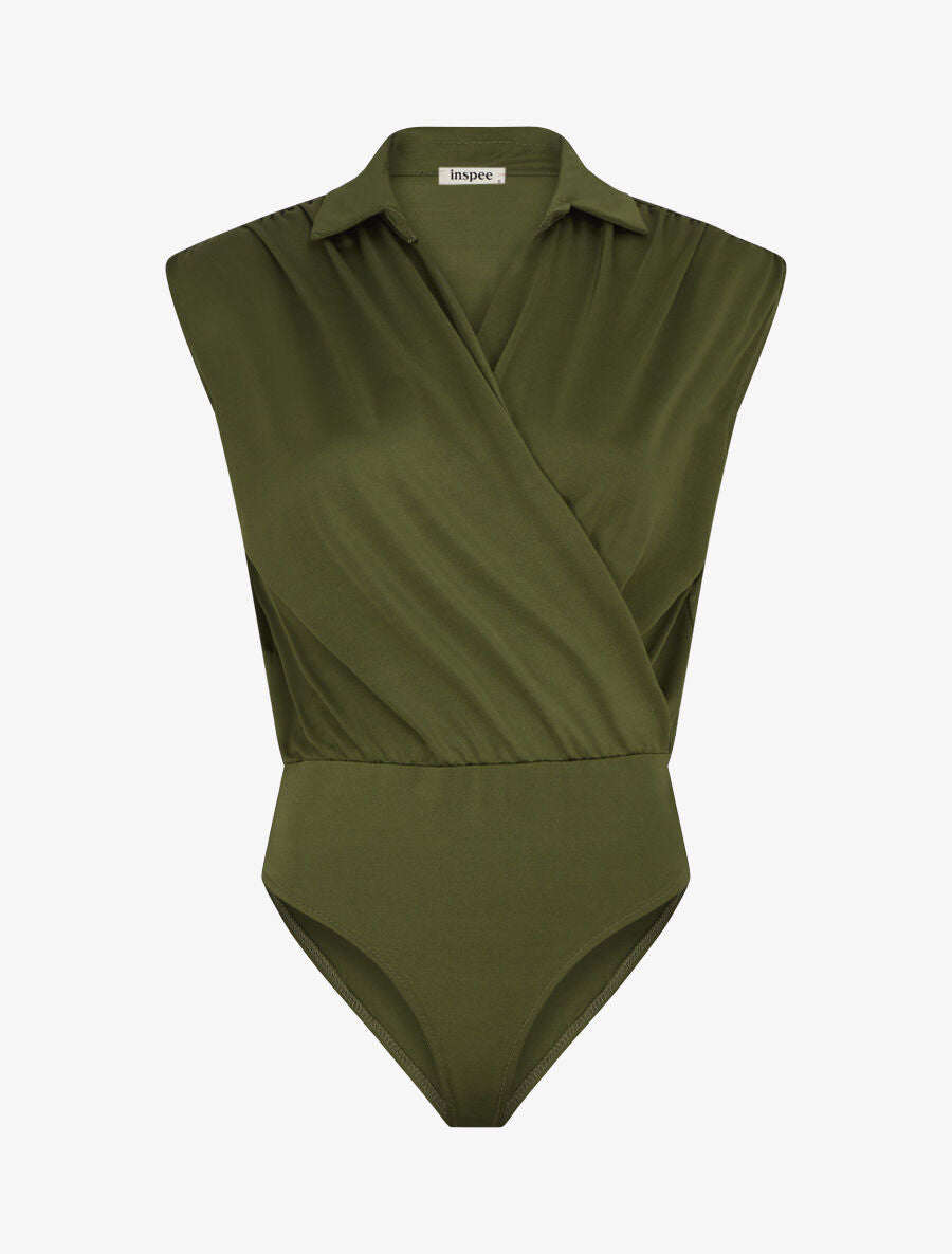 Body uni à col cache-coeur - Kaki - 4