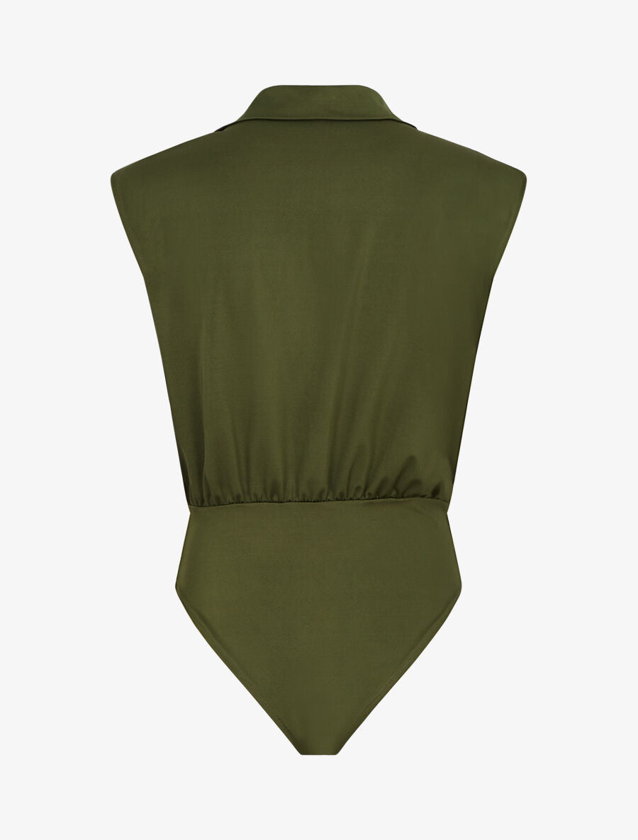 Body uni à col cache-coeur - Kaki - 2