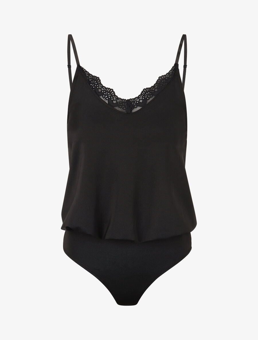 Body uni à détail dentelle - Noir - 3